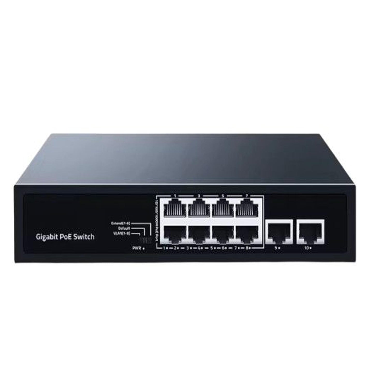 10 Port Gigabit PoE Switch (8 PoE + 2 Uplink) | 96W Power | Plug & Play | 1000Mbps | VLAN & Extend Mode | Fanless | Long Distance 250m Ethernet Network Switch for IP Cameras & Devices