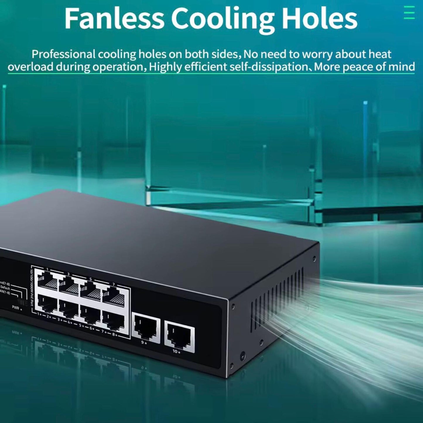 10 Port Gigabit PoE Switch (8 PoE + 2 Uplink) | 96W Power | Plug & Play | 1000Mbps | VLAN & Extend Mode | Fanless | Long Distance 250m Ethernet Network Switch for IP Cameras & Devices