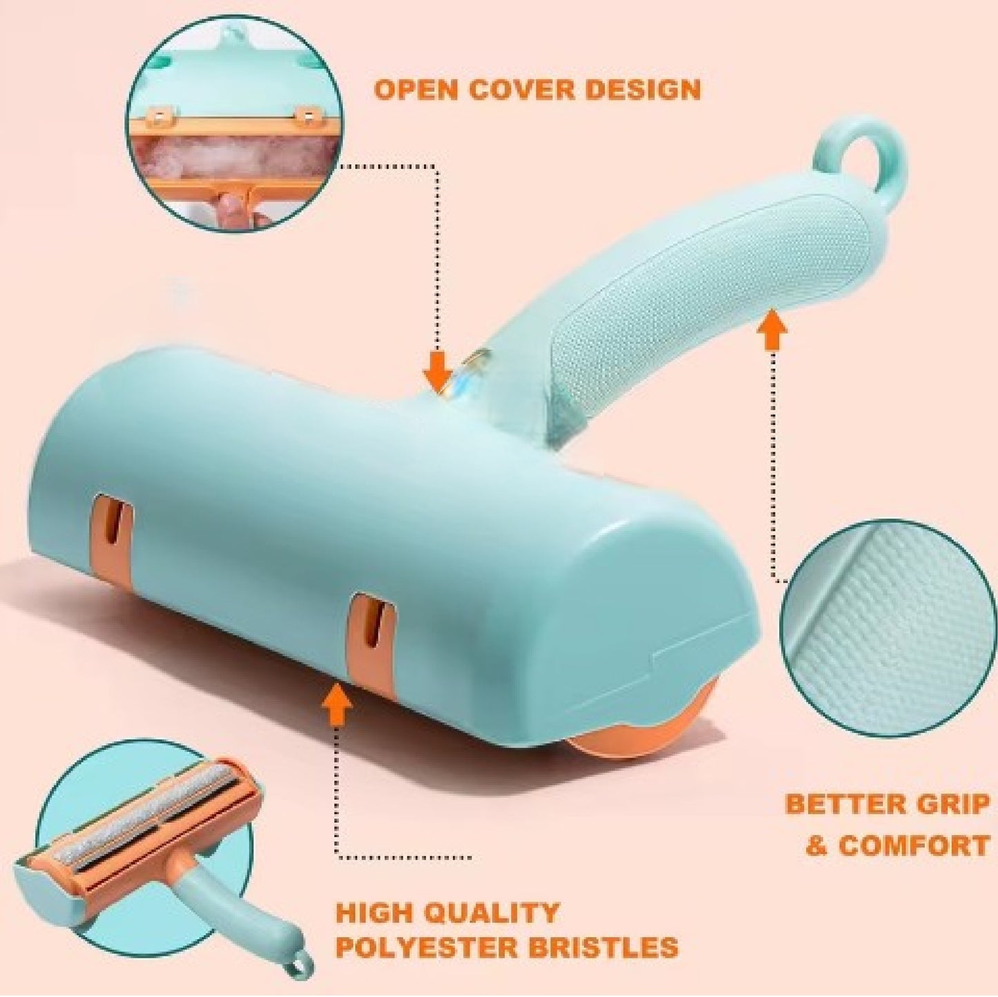 Roller Pet Hair Remover and Reusable Lint Roller - Cat and Dog Hair Remover for Furniture, Couch, Carpet, Clothing and Bedding - Portable, Multi-Surface Fur Removal Tool