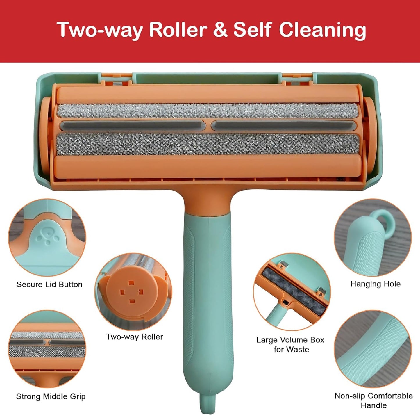 Roller Pet Hair Remover and Reusable Lint Roller - Cat and Dog Hair Remover for Furniture, Couch, Carpet, Clothing and Bedding - Portable, Multi-Surface Fur Removal Tool