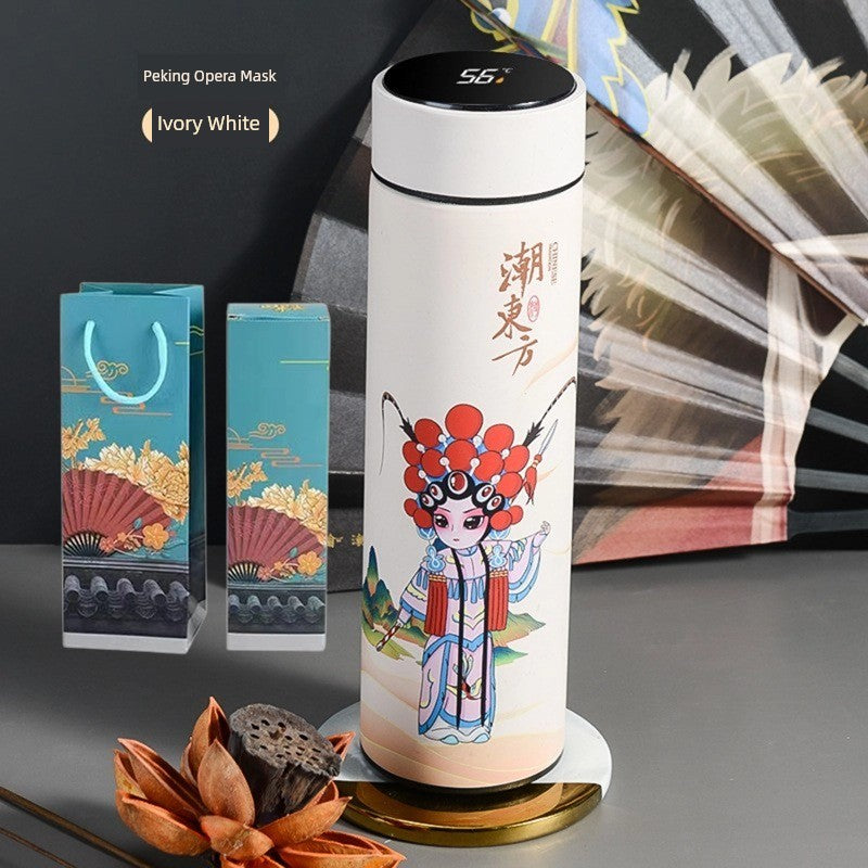 Chinese Happy New Year Style Illustration Vacuum Cup Stainless Steel Touch Display Temperature Control Business Gift Mug with Short Eye Catching Design