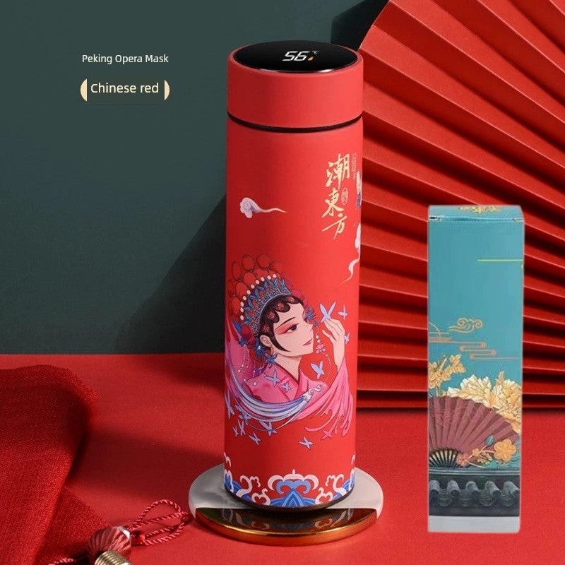 Chinese Happy New Year Style Illustration Vacuum Cup Stainless Steel Touch Display Temperature Control Business Gift Mug with Short Eye Catching Design