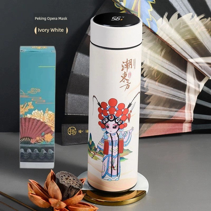 Chinese Happy New Year Style Illustration Vacuum Cup Stainless Steel Touch Display Temperature Control Business Gift Mug with Short Eye Catching Design