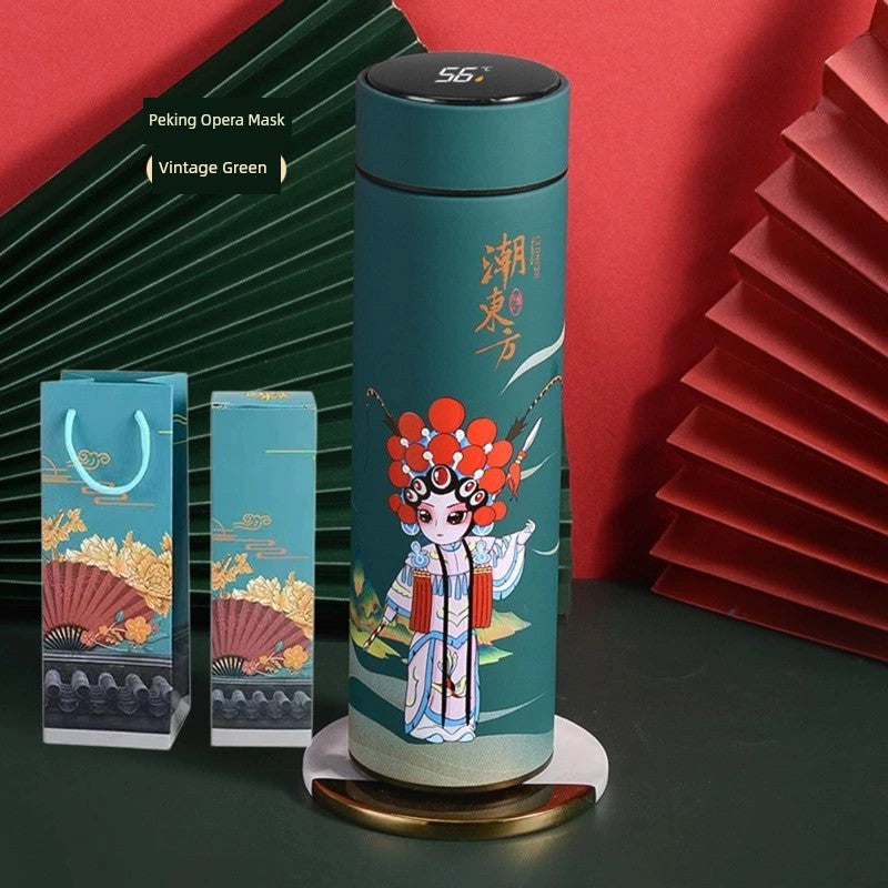 Chinese Happy New Year Style Illustration Vacuum Cup Stainless Steel Touch Display Temperature Control Business Gift Mug with Short Eye Catching Design