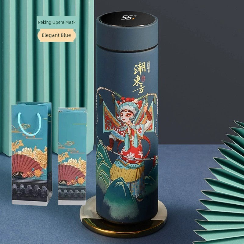 Chinese Happy New Year Style Illustration Vacuum Cup Stainless Steel Touch Display Temperature Control Business Gift Mug with Short Eye Catching Design