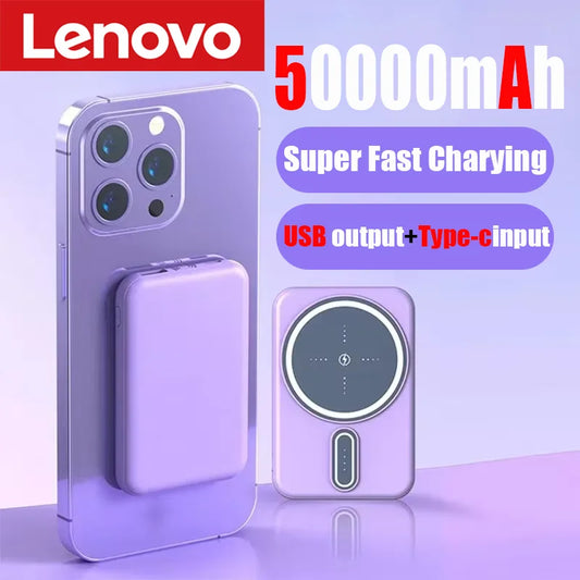 Lenovo 50000mAh Wireless Magnetic Power Bank Super Fast Charging Portable Battery Charger For iPhone Huawei Samsung 2024