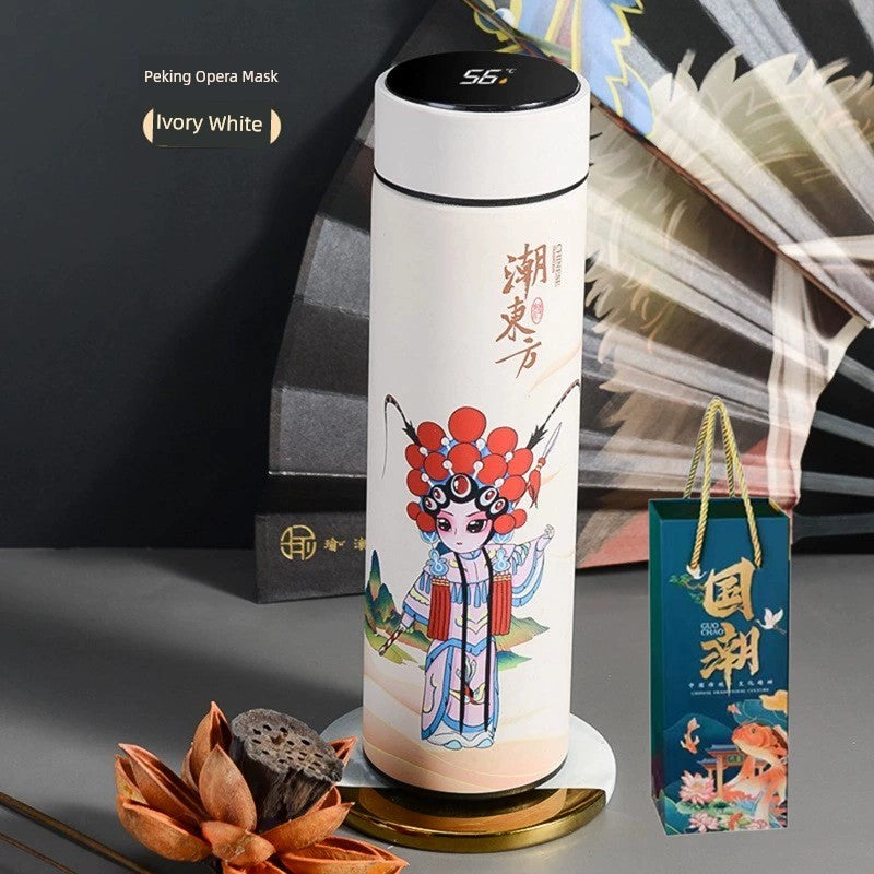 Chinese Happy New Year Style Illustration Vacuum Cup Stainless Steel Touch Display Temperature Control Business Gift Mug with Short Eye Catching Design